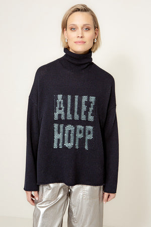 Rollkragenpullover mit Schriftzug | Navy