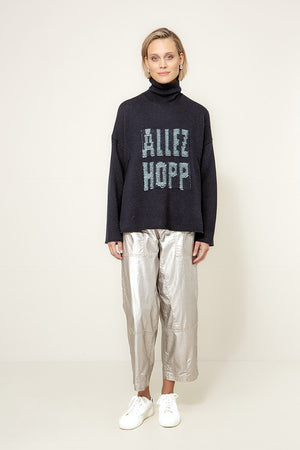 Rollkragenpullover mit Schriftzug | Navy