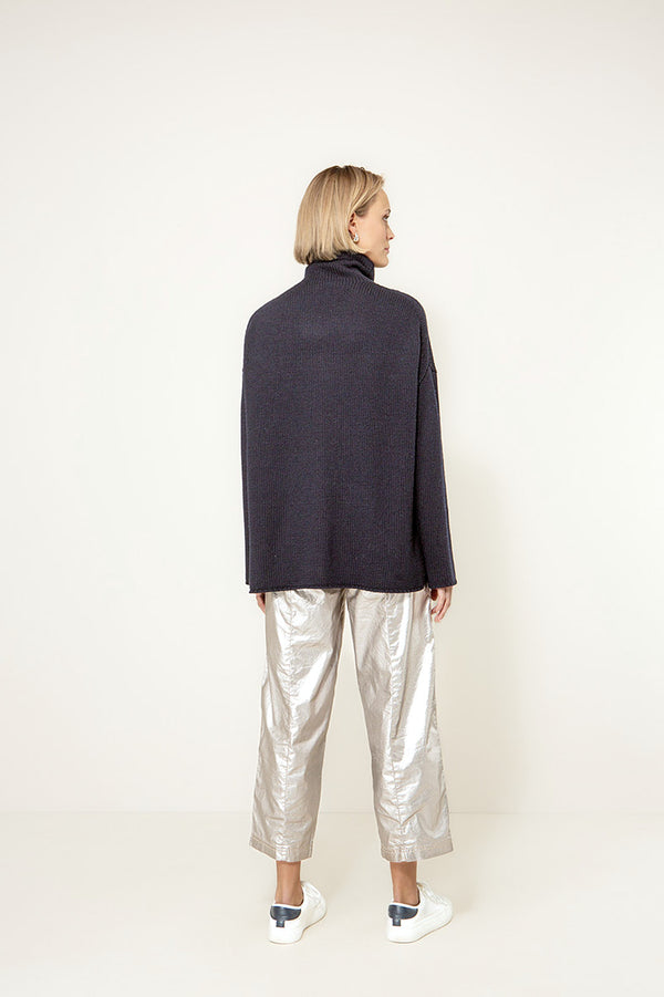 Rollkragenpullover mit Schriftzug | Navy