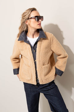 Jacke in Teddy-Denim-Mix
