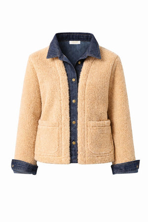 Jacke in Teddy-Denim-Mix