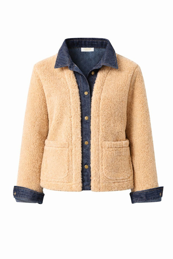 Jacke in Teddy-Denim-Mix