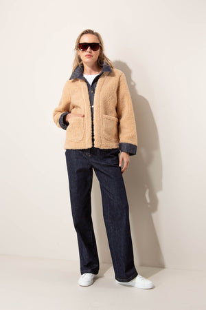 Jacke in Teddy-Denim-Mix