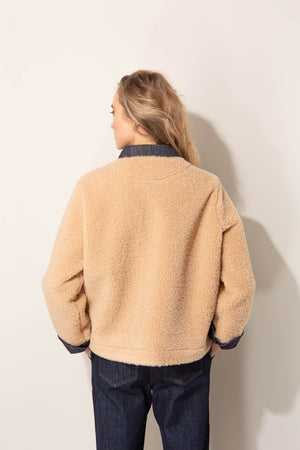 Jacke in Teddy-Denim-Mix