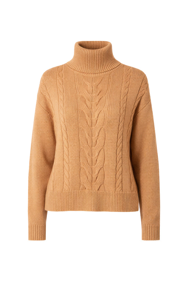 Rollkragenpullover mit Zopfmuster