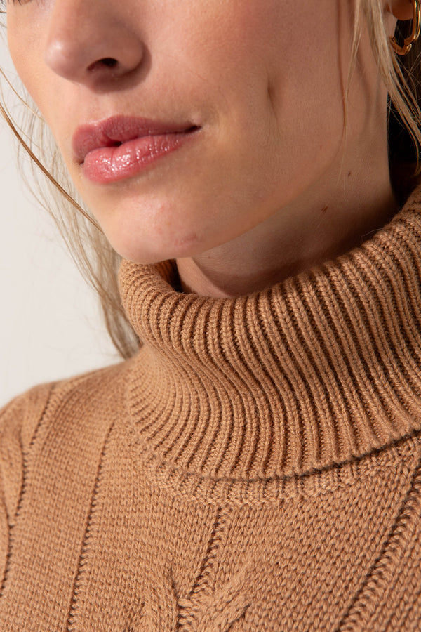 Rollkragenpullover mit Zopfmuster
