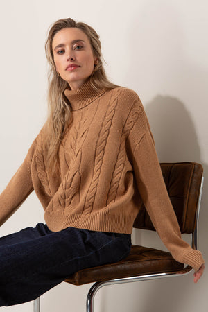 Rollkragenpullover mit Zopfmuster