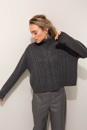 Rollkragenpullover mit Zopfmuster