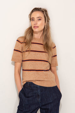 Kurzarm-Strickshirt aus Alpaka-Woll-Mix