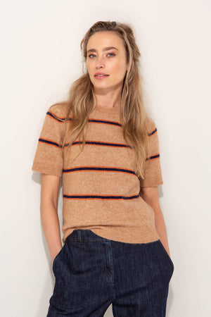 Kurzarm-Strickshirt aus Alpaka-Woll-Mix