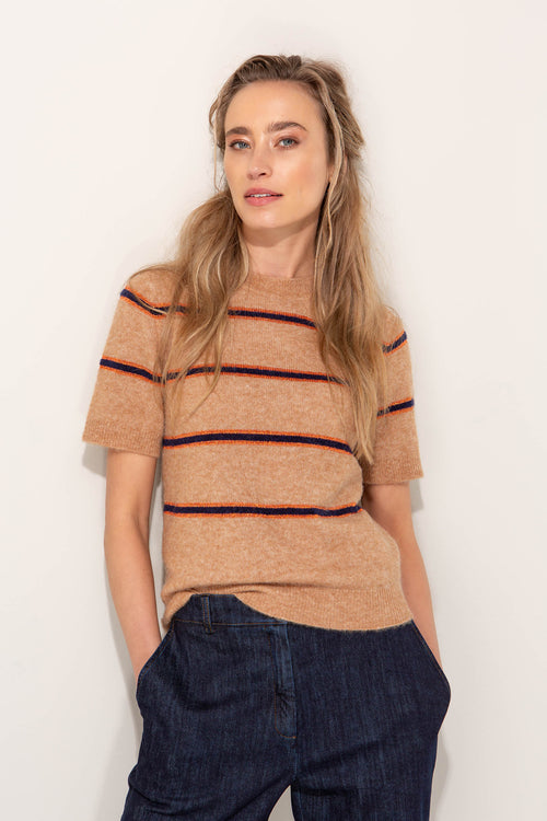 Kurzarm-Strickshirt aus Alpaka-Woll-Mix