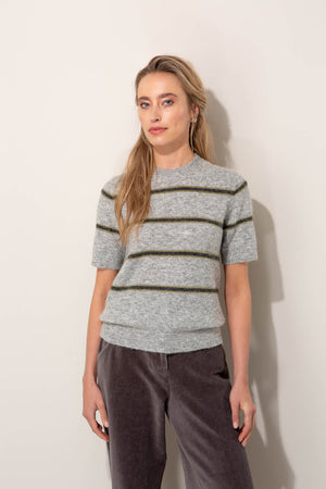 Kurzarm-Strickshirt aus Alpaka-Woll-Mix