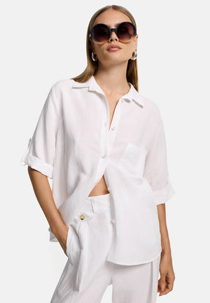 Bluse in Viscose-Leinen Mix | White