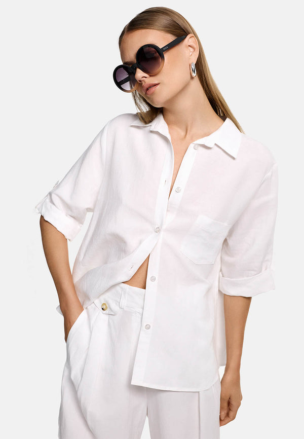 Bluse in Viscose-Leinen Mix | White