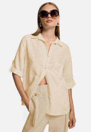 Bluse in Viscose-Leinen Mix | Creme
