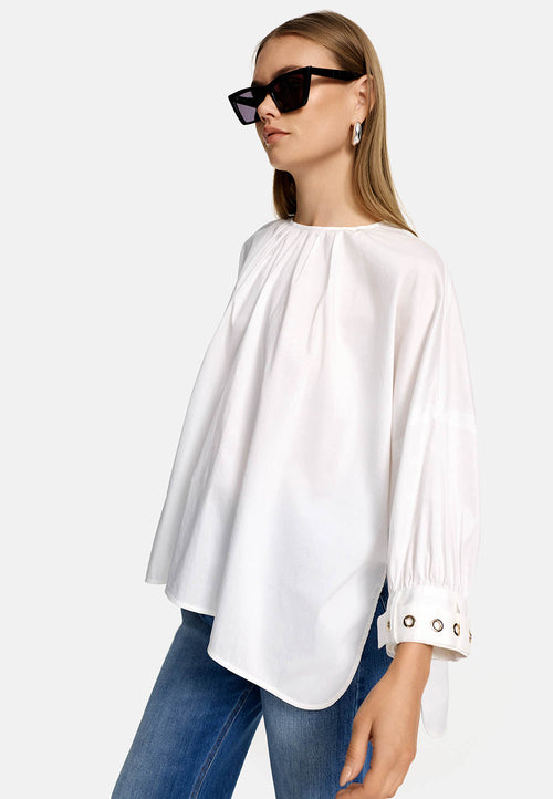 Bluse Oversize in feinem Baumwollstretch | White