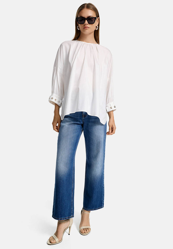 Bluse Oversize in feinem Baumwollstretch | White