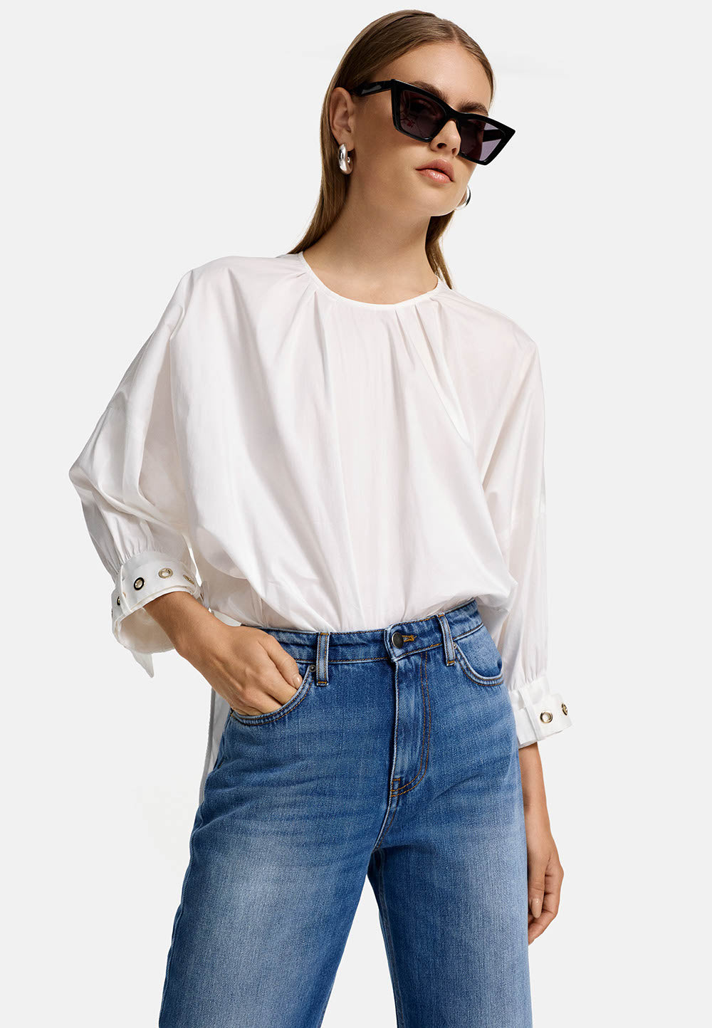 Bluse Oversize in feinem Baumwollstretch