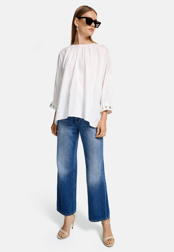 Bluse Oversize in feinem Baumwollstretch | White