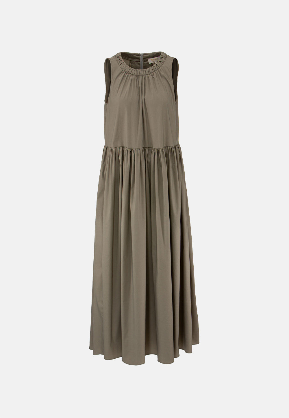 Midi dress short sleeve in fine cotton stretch | Olive 