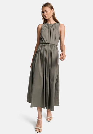 Midi dress short sleeve in fine cotton stretch | Olive 