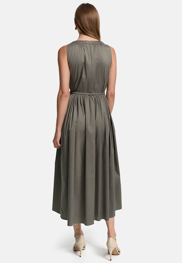 Midi dress short sleeve in fine cotton stretch | Olive 
