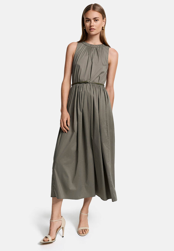 Midi dress short sleeve in fine cotton stretch | Olive 