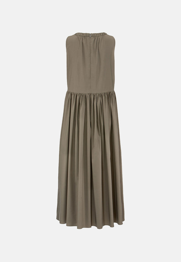 Midi dress short sleeve in fine cotton stretch | Olive 