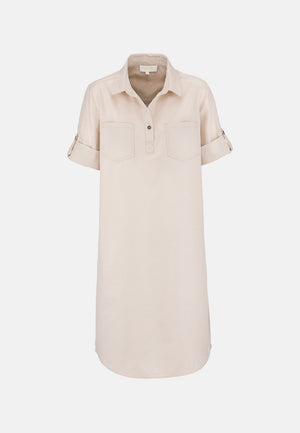 Kleid im Materalpatch in Baumwoll- Leinen Mix | Creme