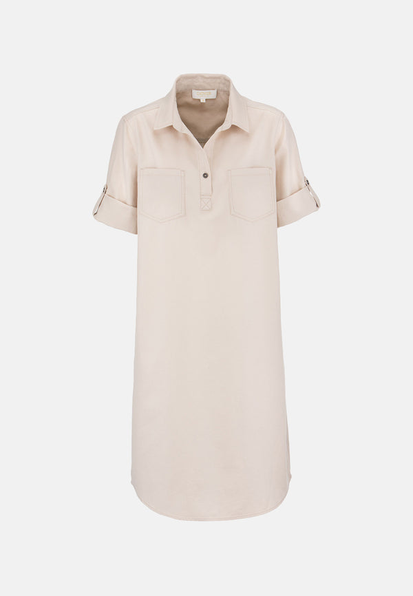Kleid im Materalpatch in Baumwoll- Leinen Mix | Creme