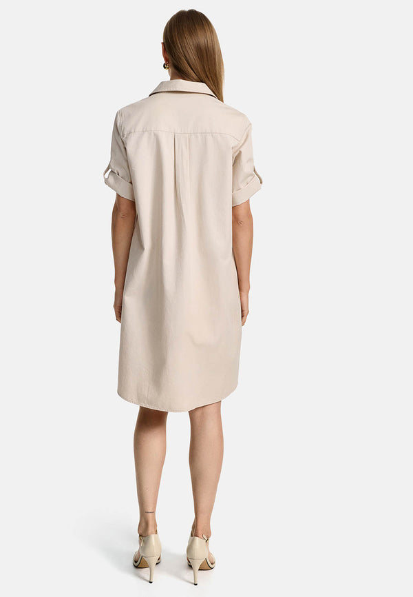 Kleid im Materalpatch in Baumwoll- Leinen Mix | Creme