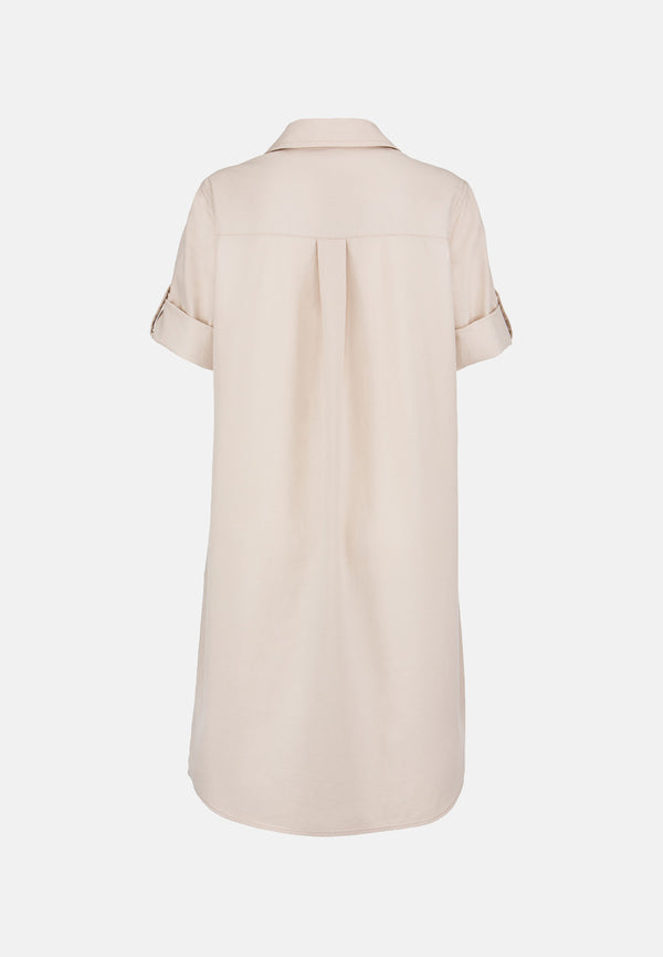 Kleid im Materalpatch in Baumwoll- Leinen Mix | Creme