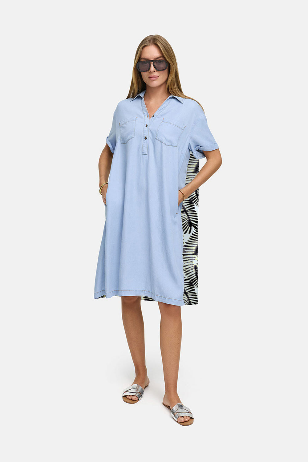 Kleid in Lyocell Garment Dye mit Rückenprint | Palm leaves