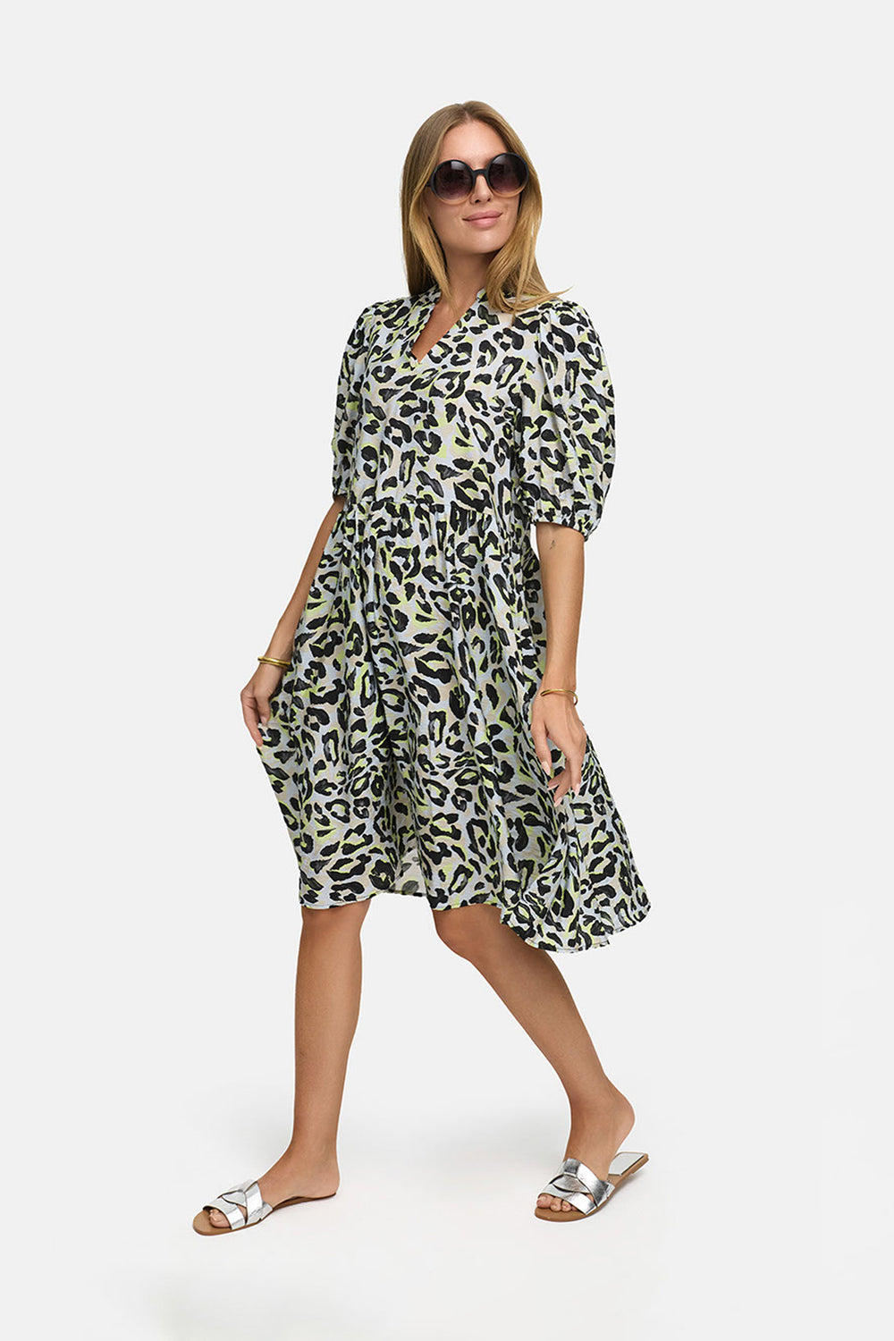 Kleid in Viskose mit Print | Yellow Leo