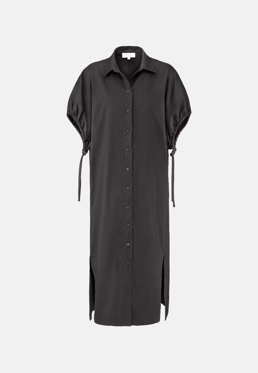 Drop-shoulder midi dress in fine stretch cotton | Black 