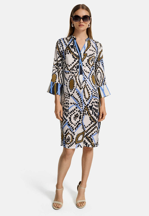 Kleid 3/4 Arm in Ecovero Satin mit Print | Ethno Graphic