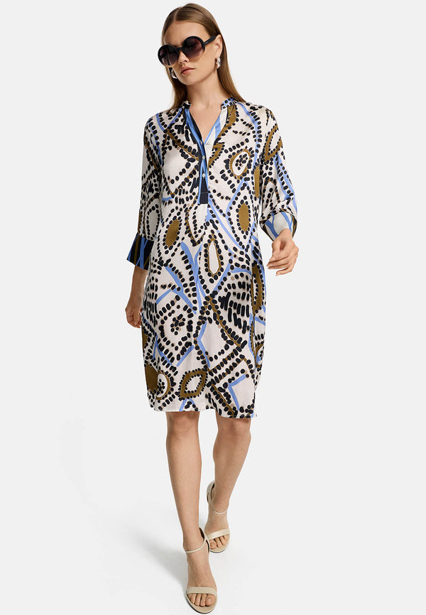 Kleid 3/4 Arm in Ecovero Satin mit Print | Ethno Graphic