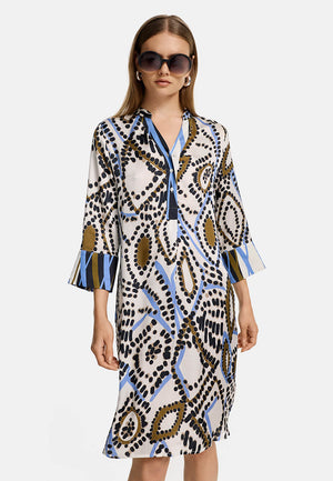 Kleid 3/4 Arm in Ecovero Satin mit Print | Ethno Graphic