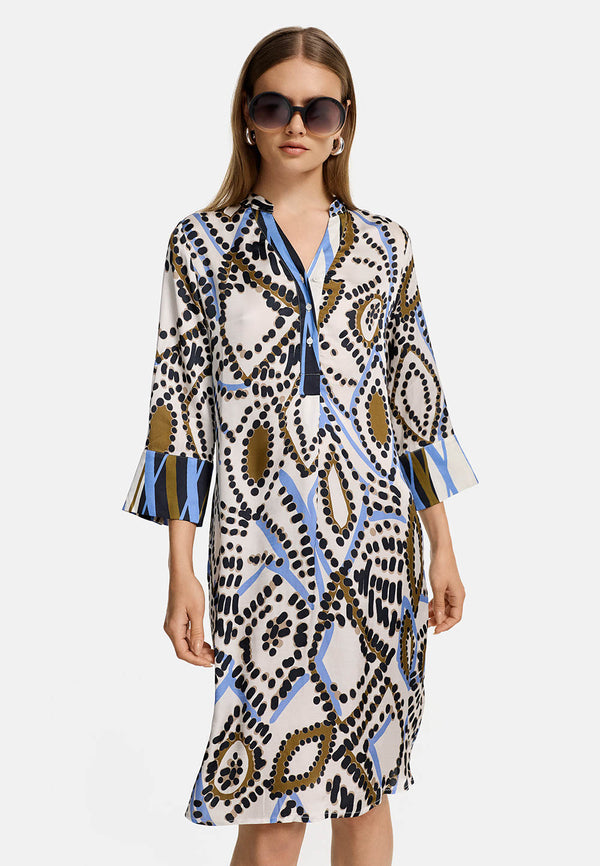 Kleid 3/4 Arm in Ecovero Satin mit Print | Ethno Graphic