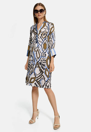 Kleid 3/4 Arm in Ecovero Satin mit Print | Ethno Graphic