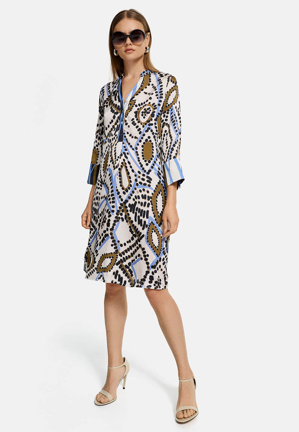 Kleid 3/4 Arm in Ecovero Satin mit Print | Ethno Graphic