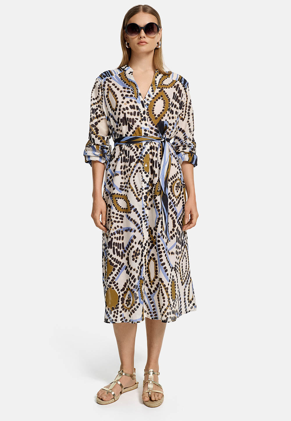 Midi dress long sleeve in organic cotton | Ethno Graphic 