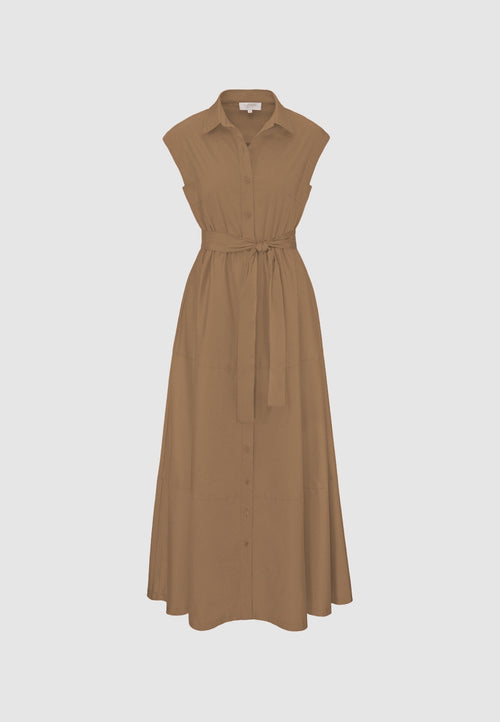 Midi dress with short sleeves in fine cotton stretch | Cocoa 