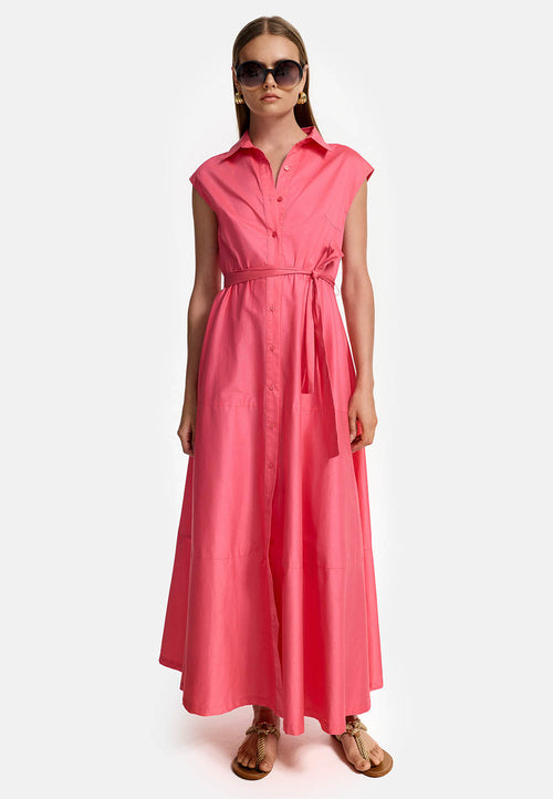 Midi dress with short sleeves in fine cotton stretch | Azalee 