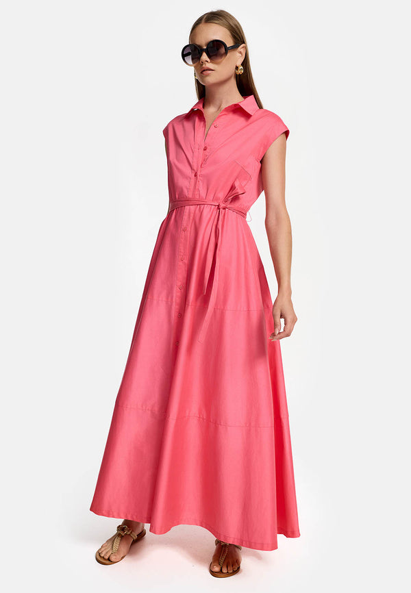 Midi dress with short sleeves in fine cotton stretch | Azalee 