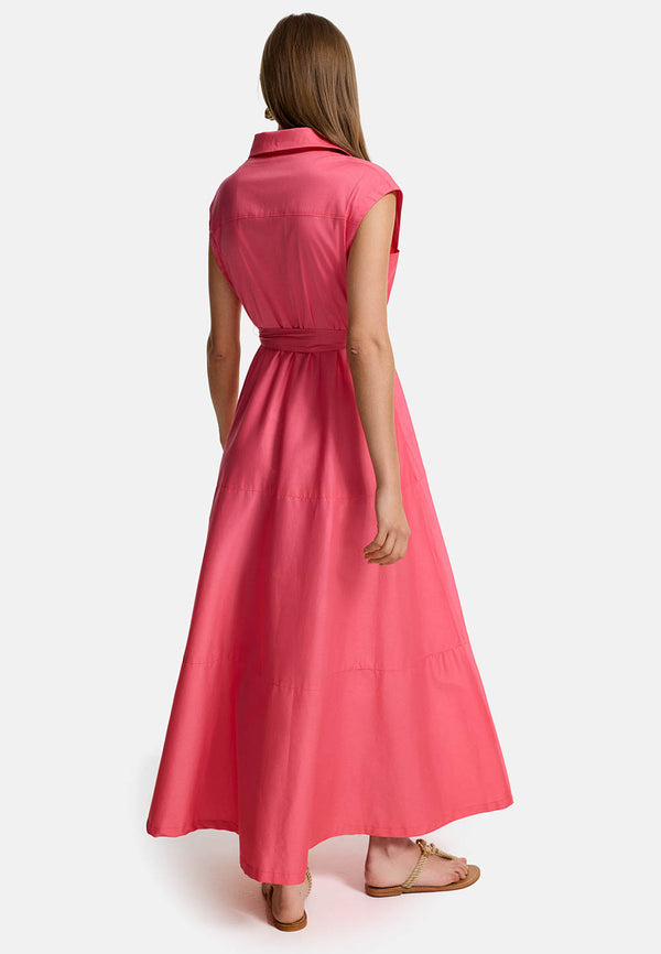 Midi dress with short sleeves in fine cotton stretch | Azalee 