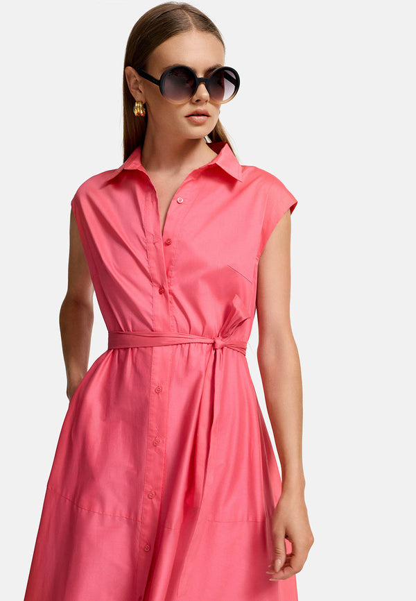 Midi dress with short sleeves in fine cotton stretch | Azalee 