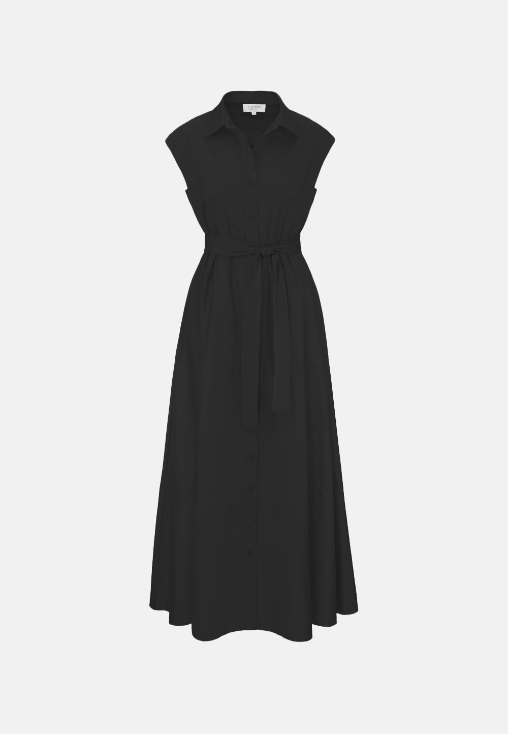 Midi dress with short sleeves in fine stretch cotton | Black 