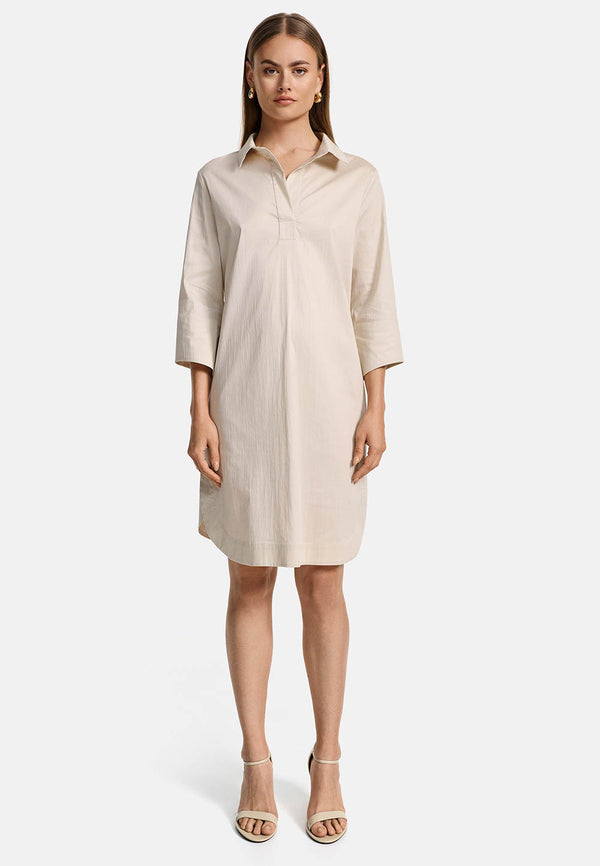 Kleid Sportiv 3/4 Arm in feinem Baumwollstretch | Creme