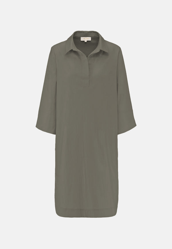 Kleid Sportiv 3/4 Arm in feinem Baumwollstretch | Olive